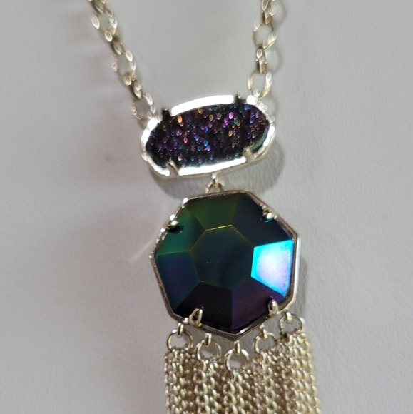 Kendra Scott Long Custom Necklace Multi Drusy Mystic Iridescent Gold - Picture 10 of 14